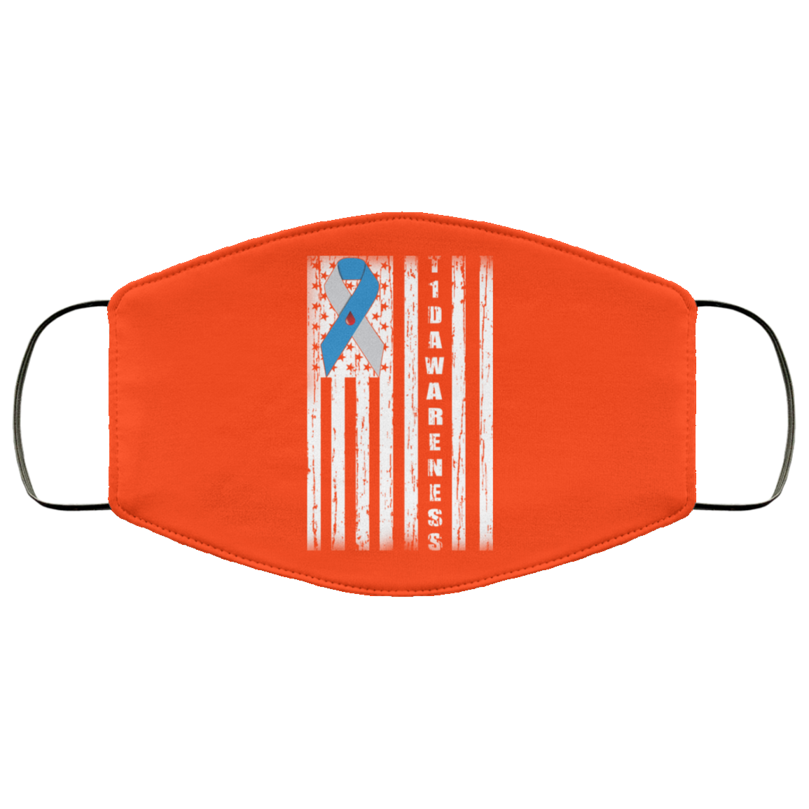 Type 1 Diabetes Awareness Support T1D Flag Ribbon Face Mask