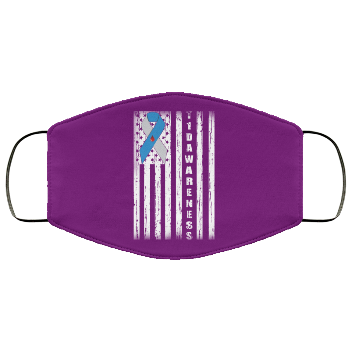 Type 1 Diabetes Awareness Support T1D Flag Ribbon Face Mask
