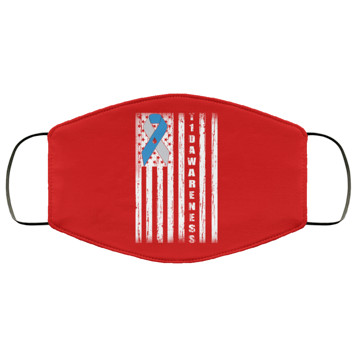Type 1 Diabetes Awareness Support T1D Flag Ribbon Face Mask
