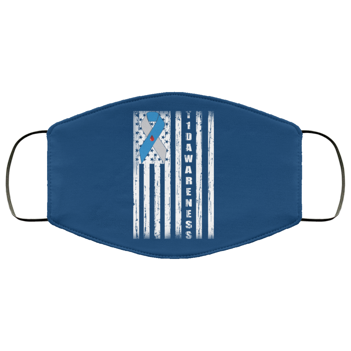 Type 1 Diabetes Awareness Support T1D Flag Ribbon Face Mask