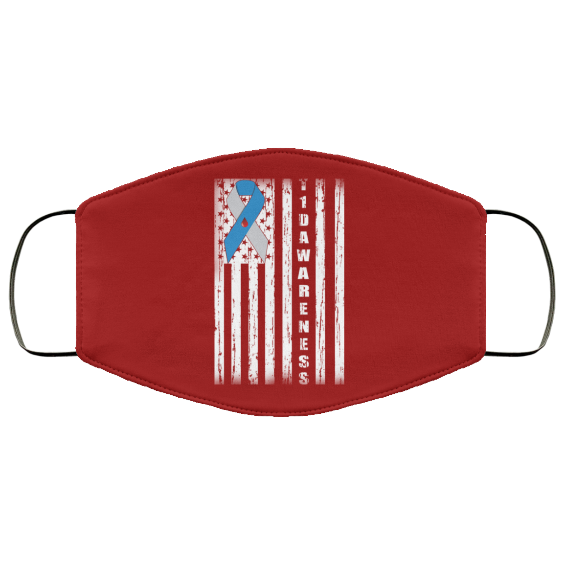 Type 1 Diabetes Awareness Support T1D Flag Ribbon Face Mask