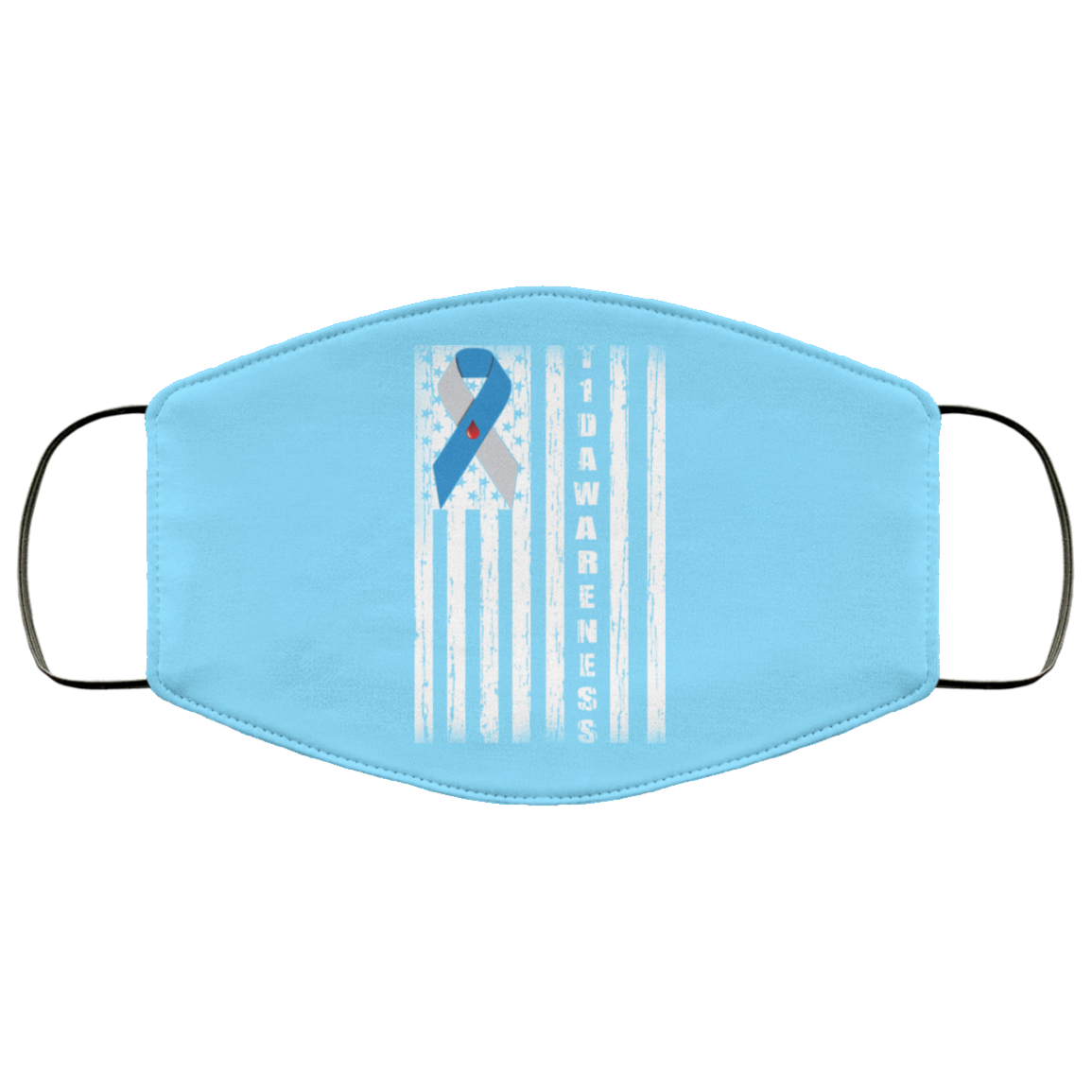 Type 1 Diabetes Awareness Support T1D Flag Ribbon Face Mask