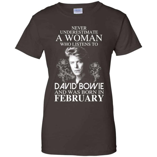 A Woman Who Listens To David Bowie And Was Born In February T-Shirts, Hoodie, Tank