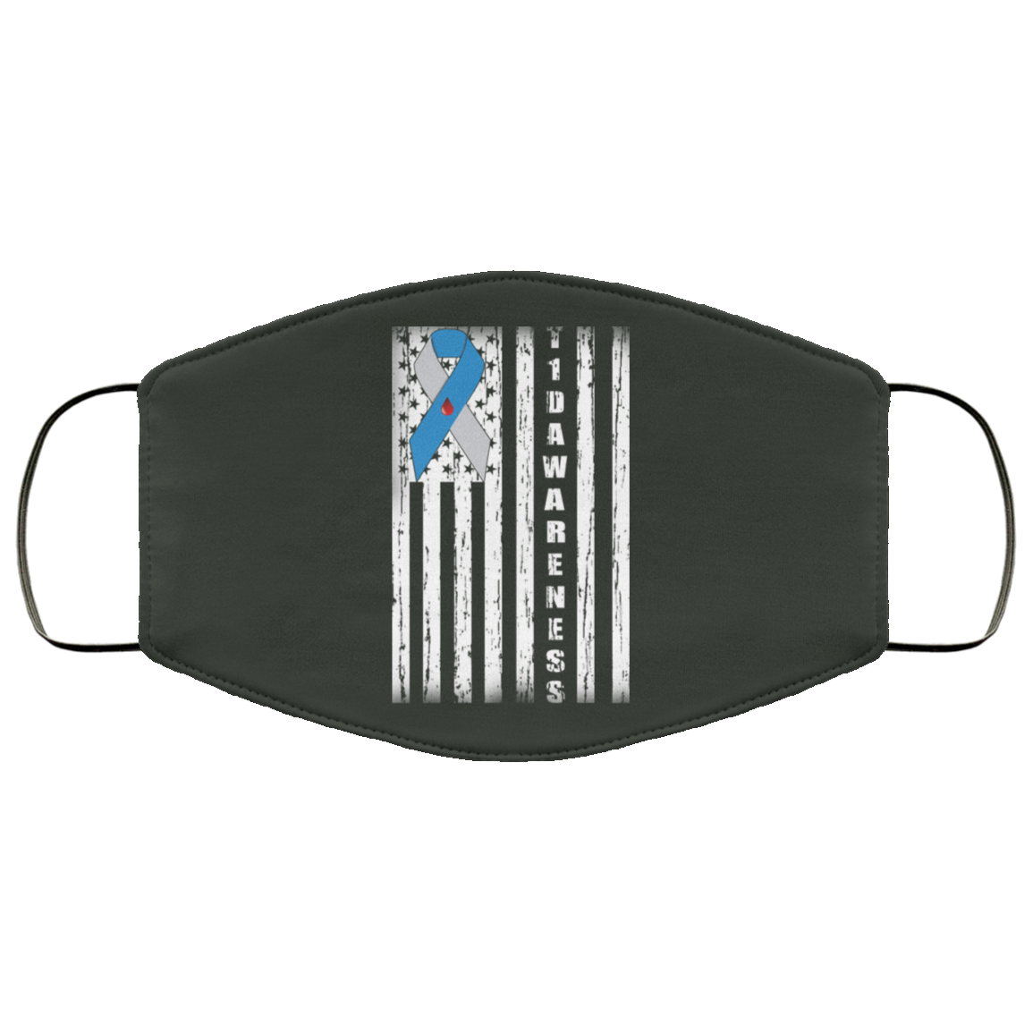 Type 1 Diabetes Awareness Support T1D Flag Ribbon Face Mask