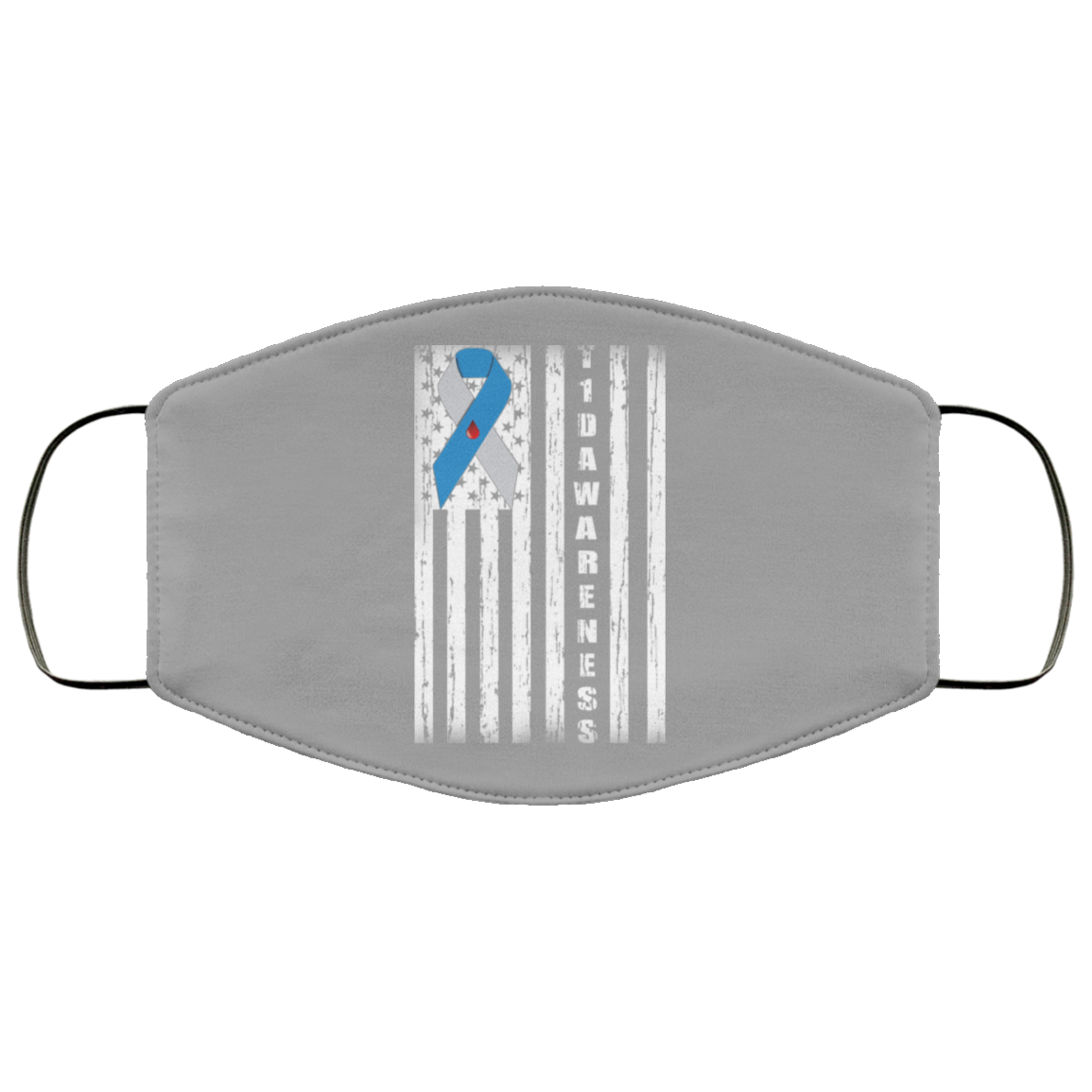 Type 1 Diabetes Awareness Support T1D Flag Ribbon Face Mask