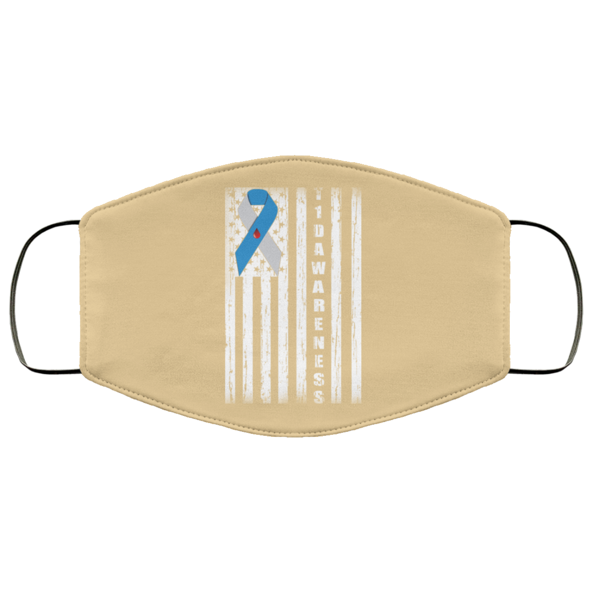 Type 1 Diabetes Awareness Support T1D Flag Ribbon Face Mask