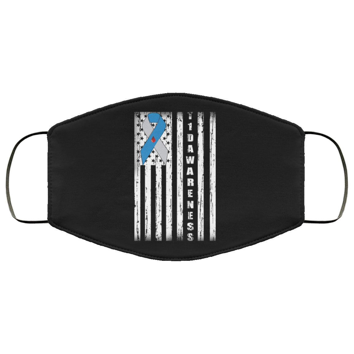 Type 1 Diabetes Awareness Support T1D Flag Ribbon Face Mask