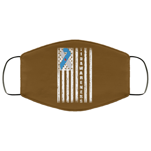 Type 1 Diabetes Awareness Support T1D Flag Ribbon Face Mask
