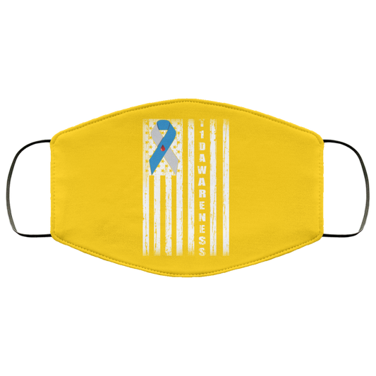 
	Type 1 Diabetes Awareness Support T1D Flag Ribbon Face Mask