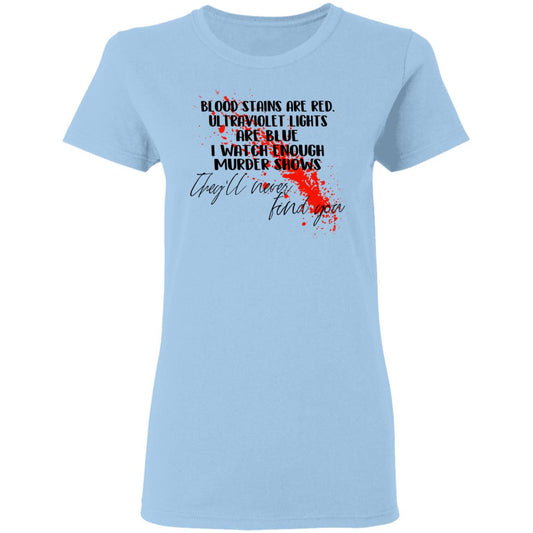 Blood Stains Are Red Ultraviolet Lights Are Blue I Watch Enough Murder Shows Shirt, Hoodie, Tank