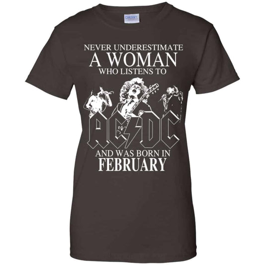 A Woman Who Listens To AC DC And Was Born In February T-Shirts, Hoodie, Tank