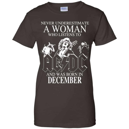 A Woman Who Listens To AC DC And Was Born In December T-Shirts, Hoodie, Tank