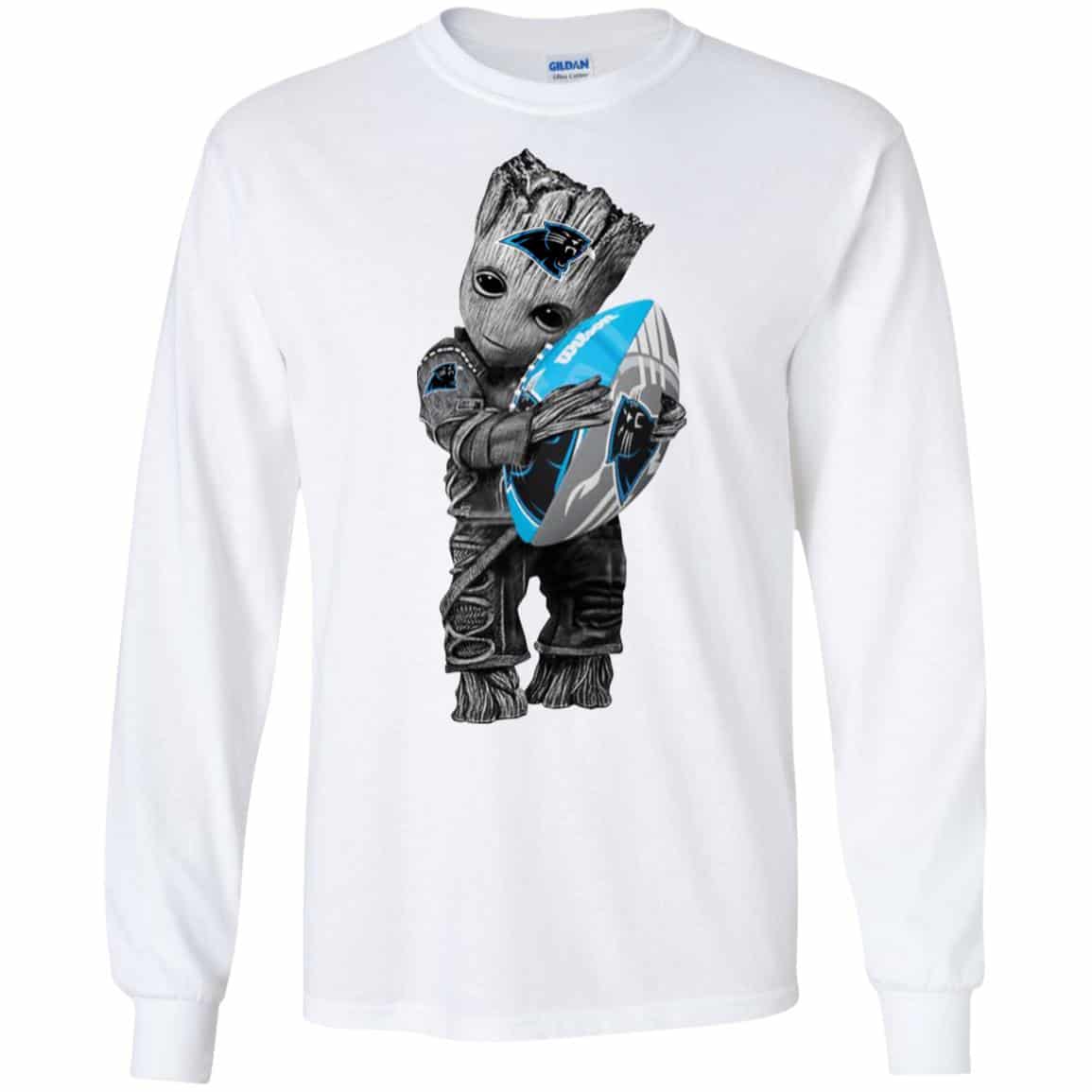 Baby Groot Hugging Carolina Panthers T-Shirts, Hoodie, Tank