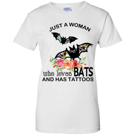 
	Just A Woman Who Loves Bats And Has Tattoos T-Shirts, Hoodie, Tank