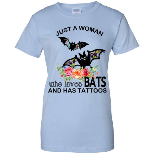 Just A Woman Who Loves Bats And Has Tattoos T-Shirts, Hoodie, Tank