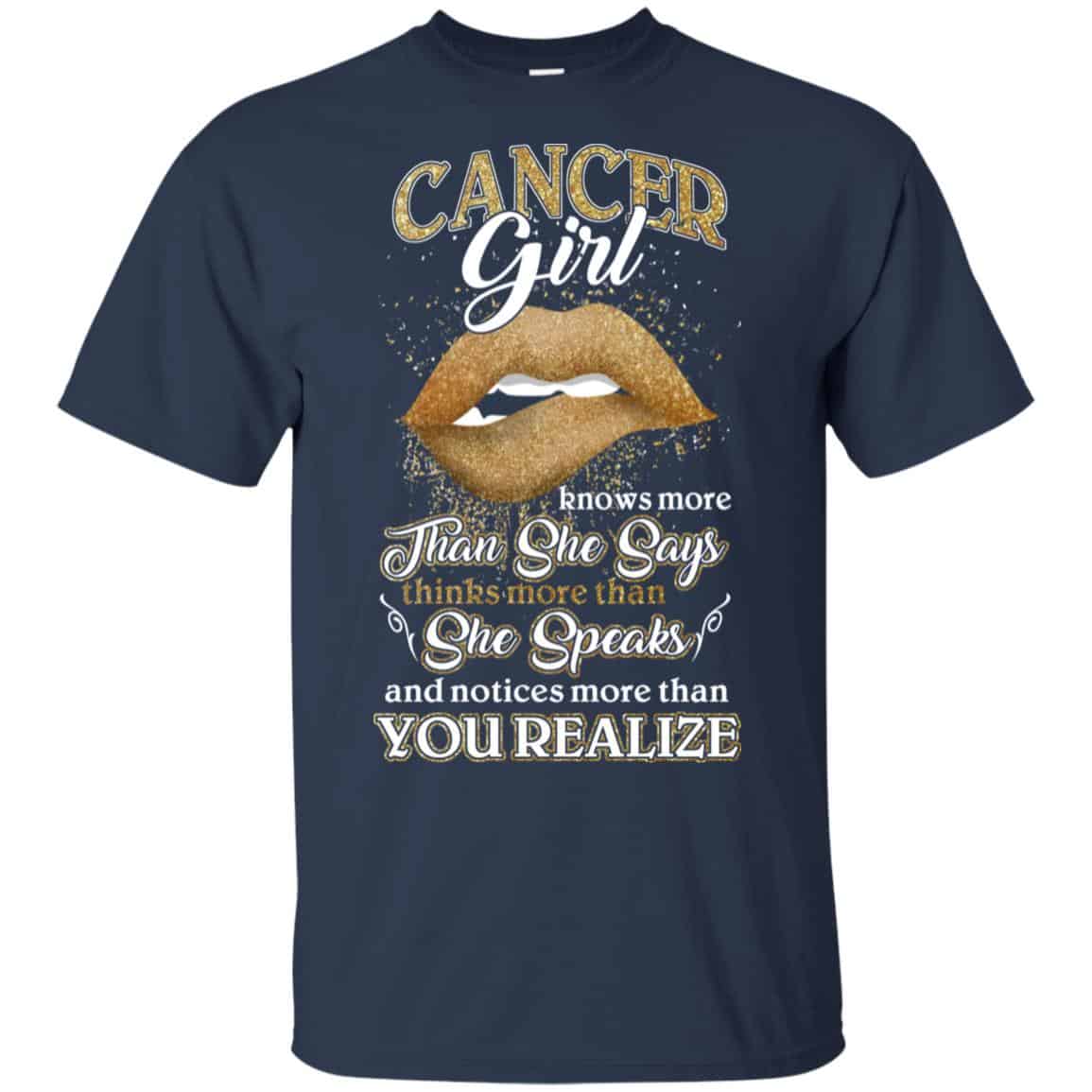 Cancer Girl Knows More Than She Says Zodiac Birthday T-Shirts, Hoodie, Tank