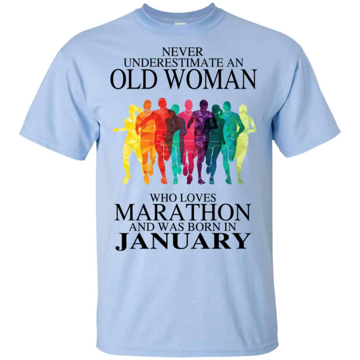 An Old Woman Who Loves Marathon And Was Born In January T-Shirts, Hoodie, Tank