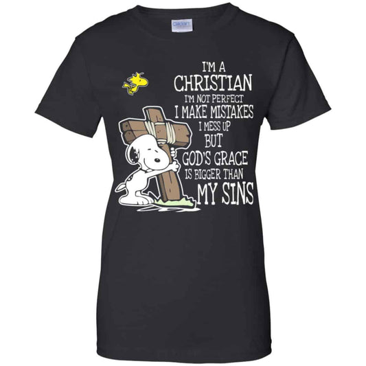 
	Snoopy: I’m Christian I’m Not Perfect I Make Mistakes I Mess Up But God’s Grace Is Bigger Than My Sins Shirt, Hoodie, Tank