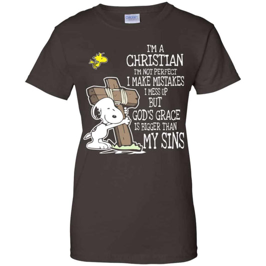Snoopy: I’m Christian I’m Not Perfect I Make Mistakes I Mess Up But God’s Grace Is Bigger Than My Sins Shirt, Hoodie, Tank