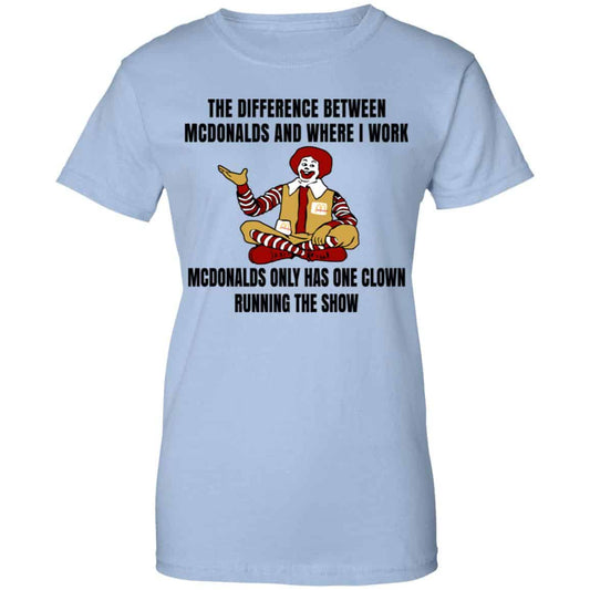 
	The Difference Between McDonalds And Where I Work McDonalds Only Has One Clown Running The Show Shirt, Hoodie, Tank