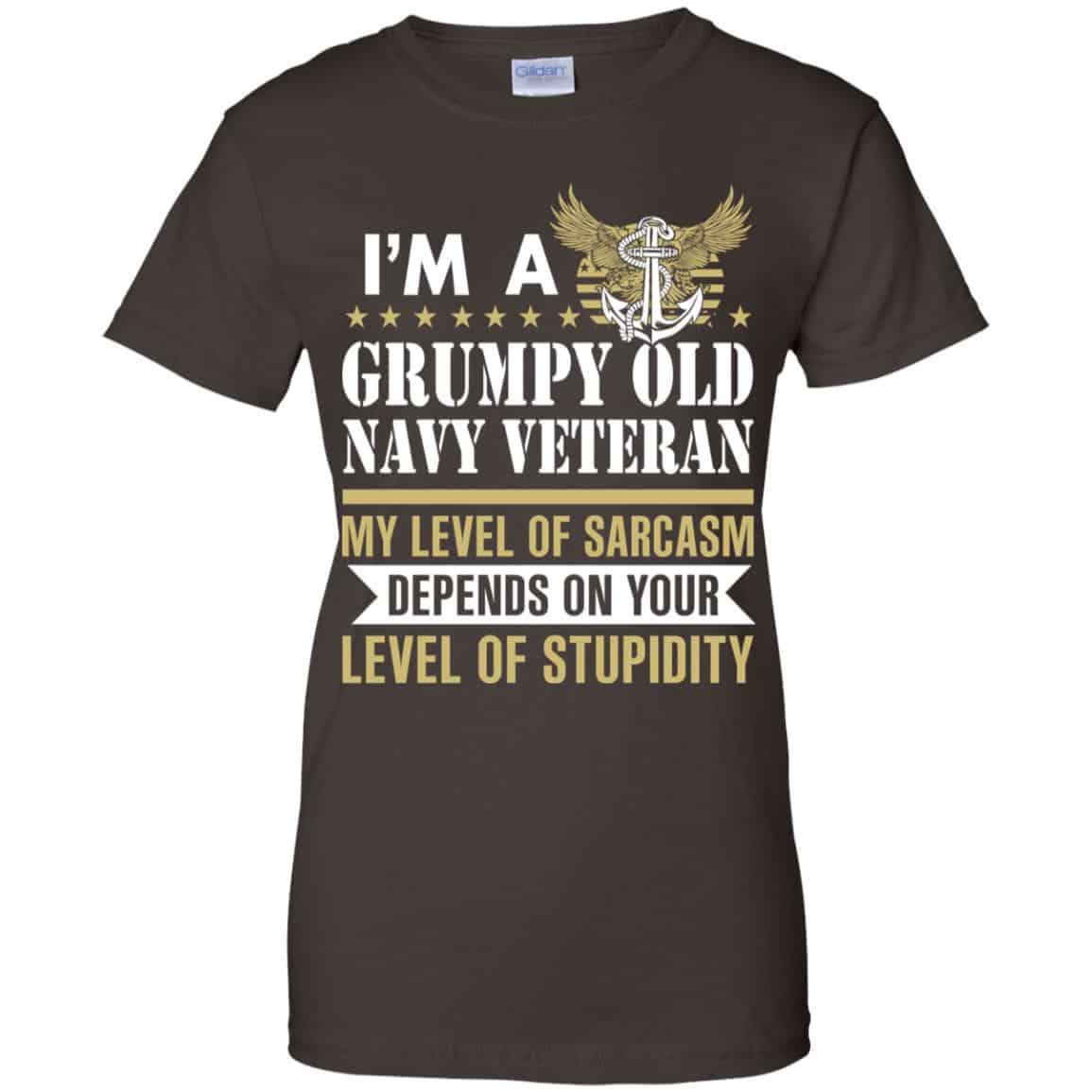 I’m A Grumpy Old Navy Veteran My Level Of Sarcasm Depends On Your Level Of Stupidity Shirt, Hoodie, Tank