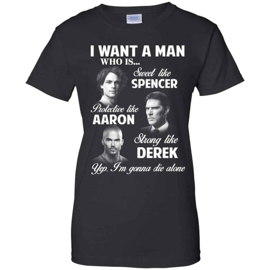 
	I Want A Man Who Is Sweet Like Spencer Protective Like Aaron Strong Like Derek Shirt, Hoodie, Tank