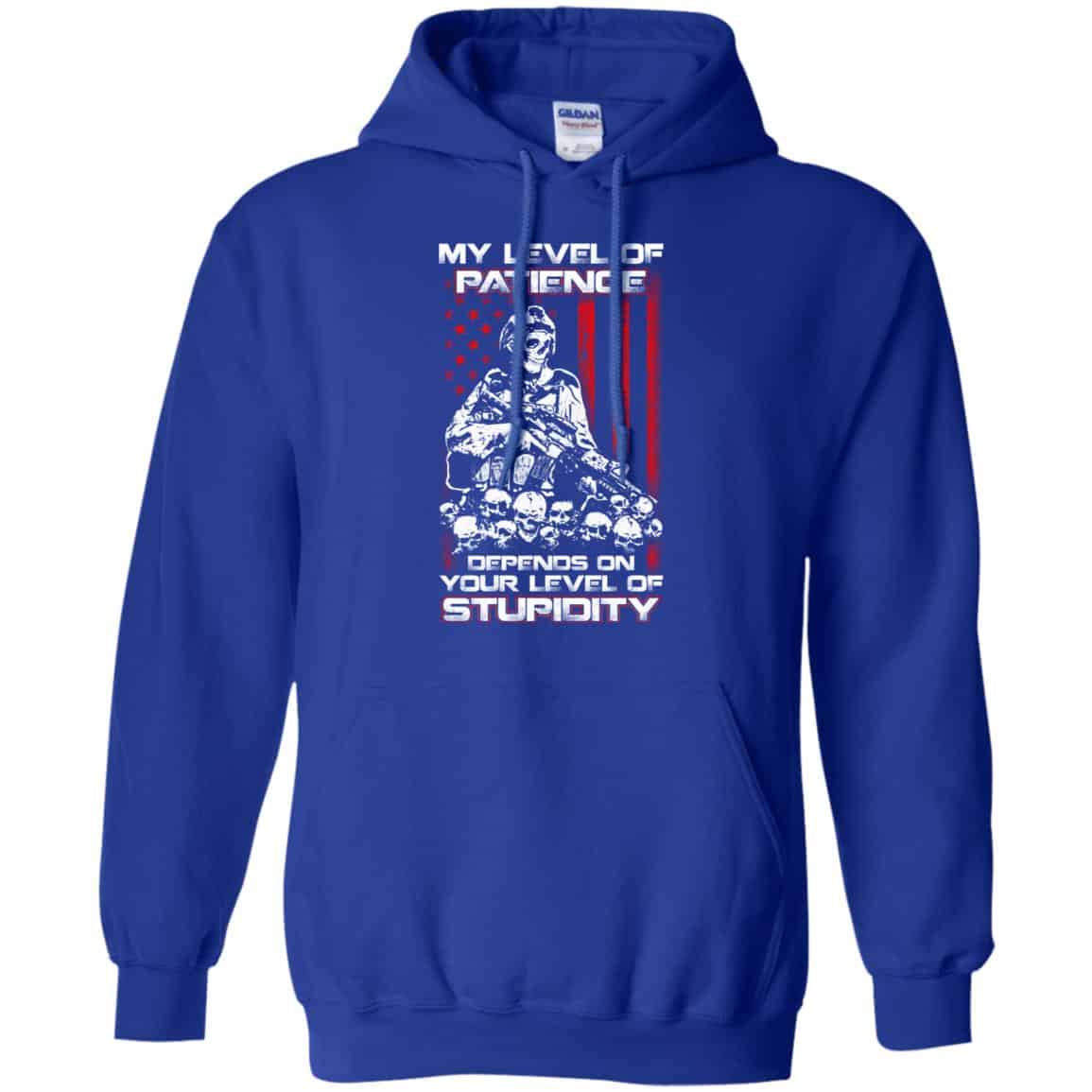 Veteran: My Level Of Patience Depends On Your Level Of Stupidity T-Shirts, Hoodie, Tank