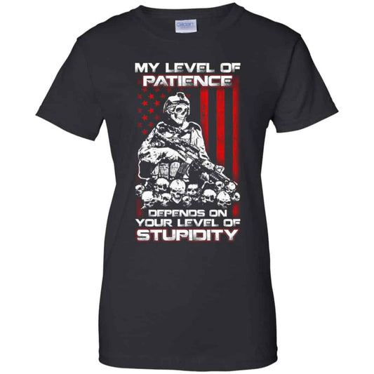 
	Veteran: My Level Of Patience Depends On Your Level Of Stupidity T-Shirts, Hoodie, Tank