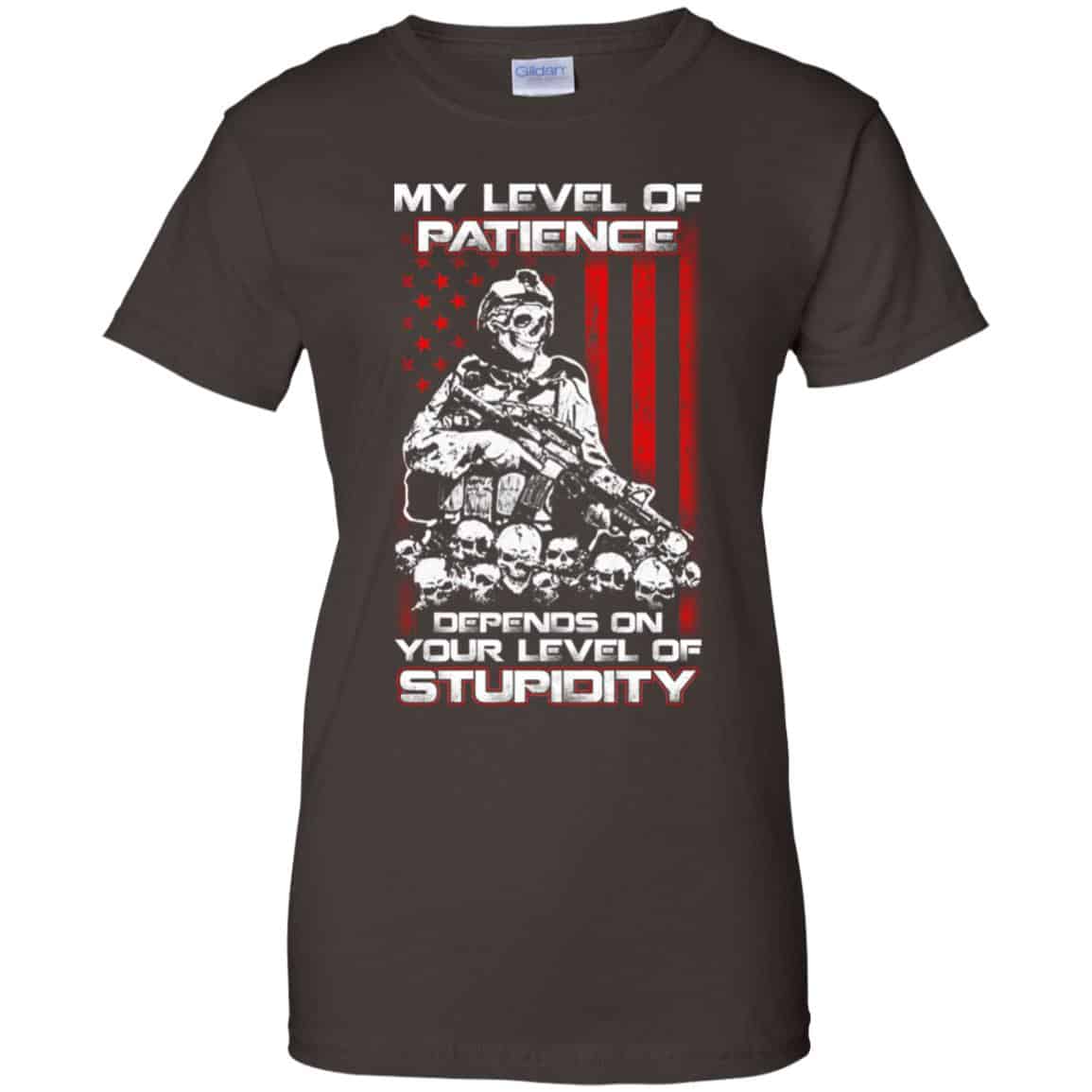 Veteran: My Level Of Patience Depends On Your Level Of Stupidity T-Shirts, Hoodie, Tank