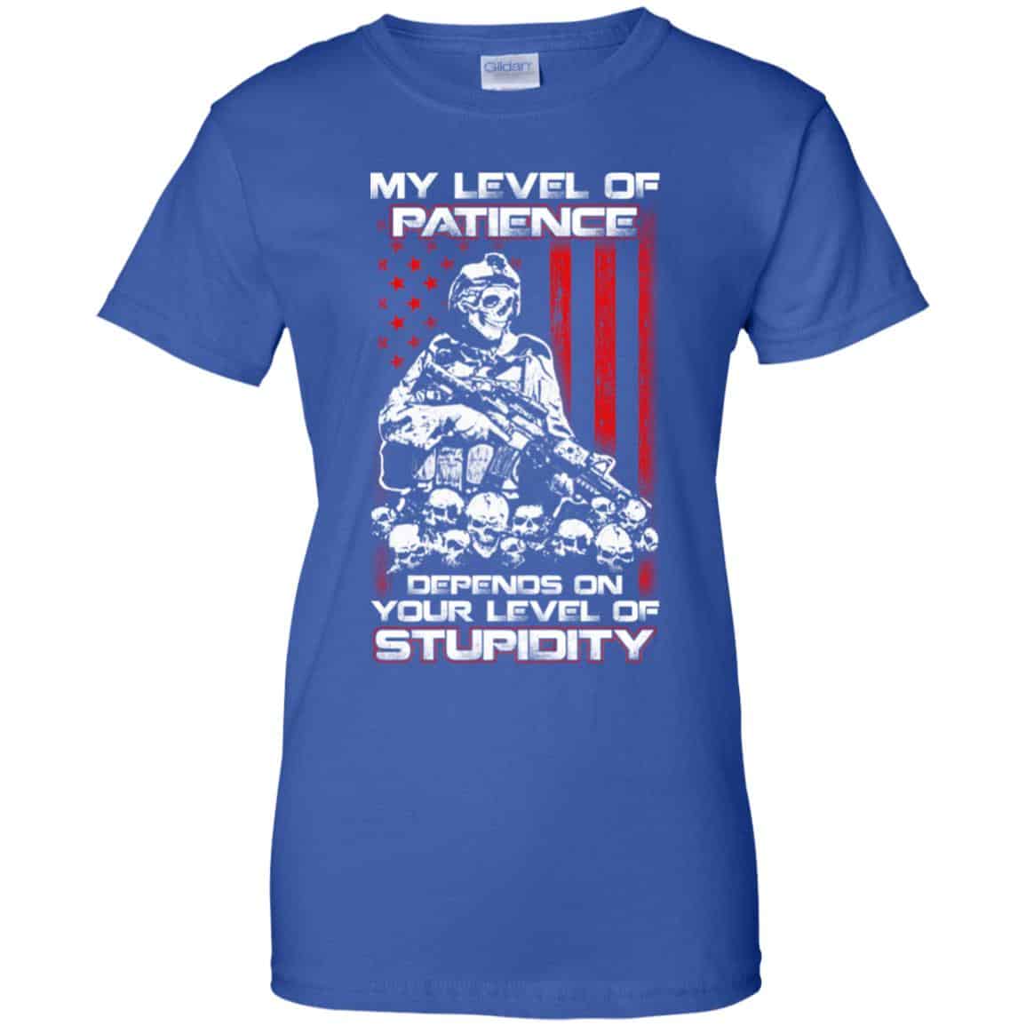 Veteran: My Level Of Patience Depends On Your Level Of Stupidity T-Shirts, Hoodie, Tank