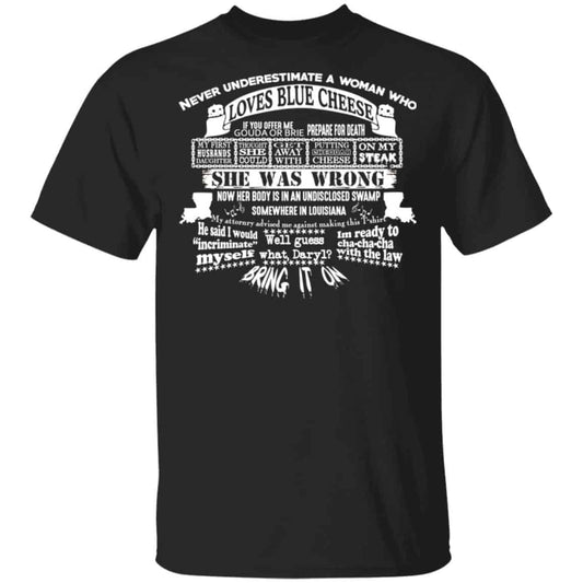 
	Never Underestimate A Woman Who Loves Blue Cheese She Was Wrong Shirt, Hoodie, Tank