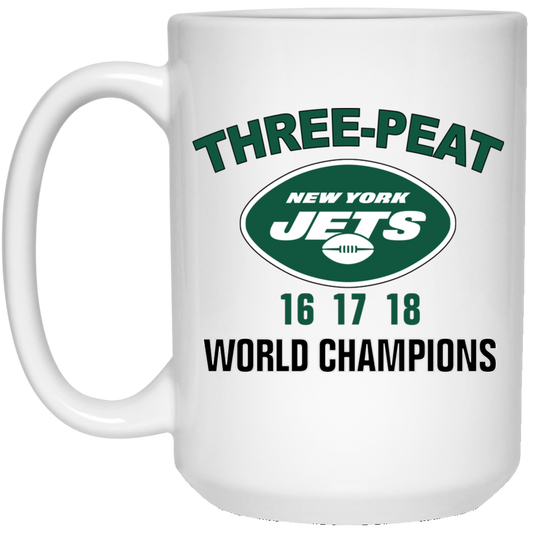 New York Jets Three Peat 16 17 18 World Champions Mug
